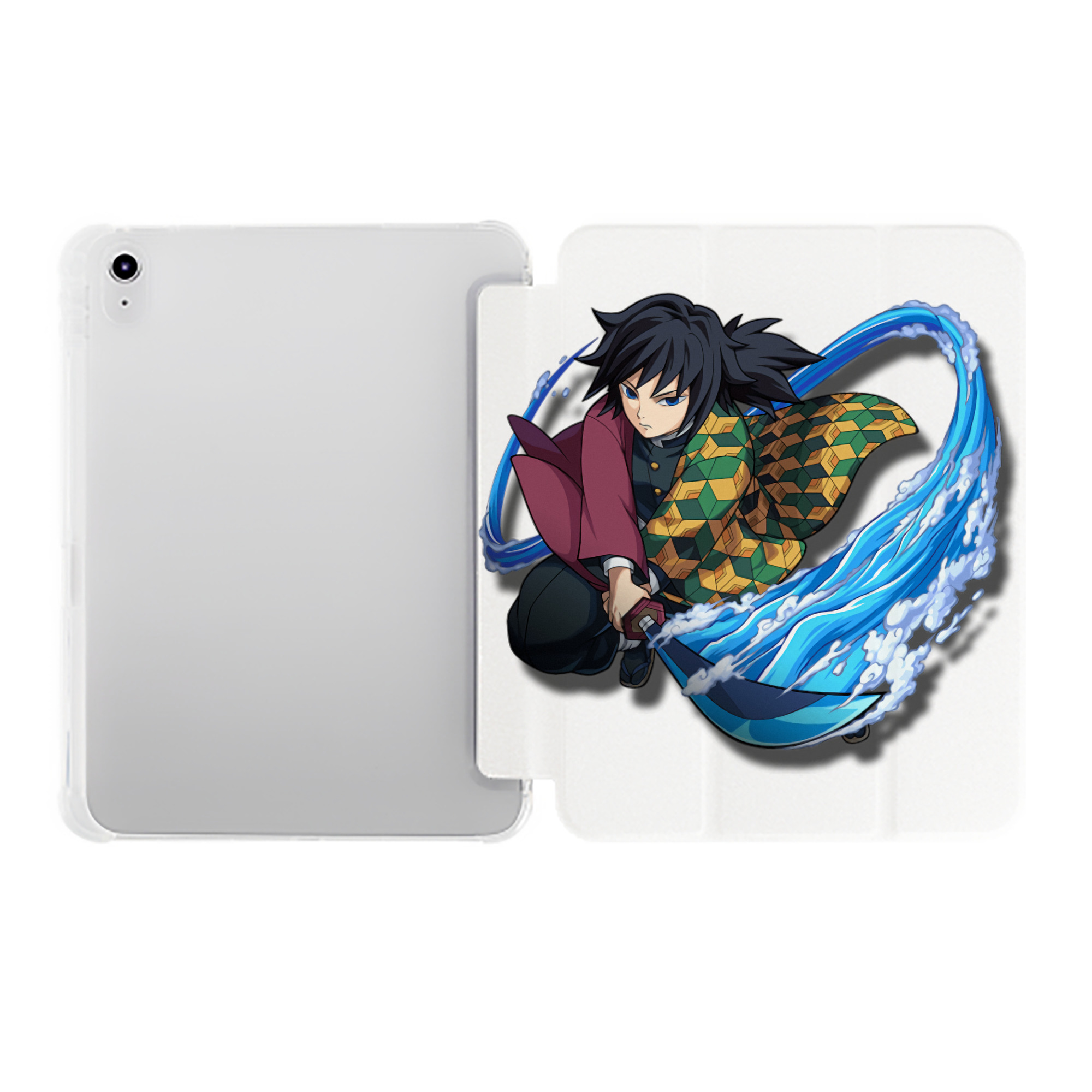 （画像用） 鬼滅の刃（きめつのやいば）水柱-冨岡 義勇／とみおか ぎゆう Tomioka Giyuu IPad ケース ペン収納付き 三つ折りスタンド PUレザー×シリコン 対応機種9.5/10.5/10.9インチ